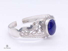 BRA64 Bracelet Tibétain Argent Massif Lapis Lazuli