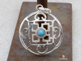 PA156 Pendentif Argent Massif Tibétain Mandala Turquoise