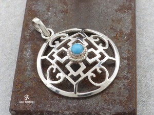 PA156 Pendentif Argent Massif Tibétain Mandala Turquoise
