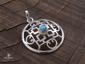 PA156 Pendentif Argent Massif Tibétain Mandala Turquoise
