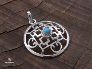 PA156 Pendentif Argent Massif Tibétain Mandala Turquoise