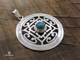 PA158 Pendentif Argent Massif Tibétain Mandala Turquoise