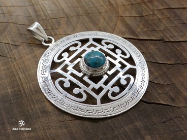 PA158 Pendentif Argent Massif Tibétain Mandala Turquoise