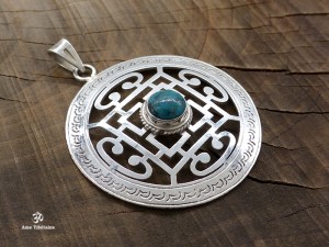 PA158 Pendentif Argent Massif Tibétain Mandala Turquoise