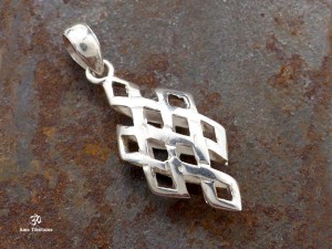 PA196 Pendentif Argent Massif Nœud Sans Fin Signes Auspicieux