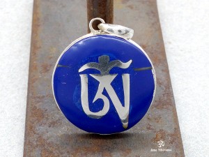 PA231 Pendentif Argent Massif Om Tibétain Lapis Lazuli