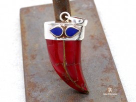 PA299 Pendentif Tibétain Argent Massif Corail