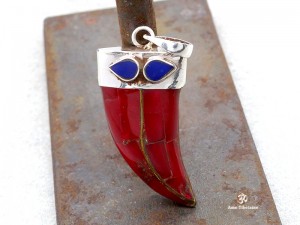 PA299 Pendentif Tibétain Argent Massif Corail