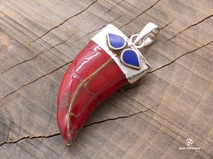 PA299 Pendentif Tibétain Argent Massif Corail