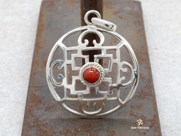 PA307 Pendentif Argent Massif Mandala Corail