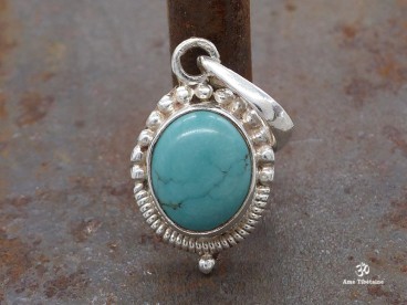 PA331 Pendentif Tibétain Argent Massif Turquoise
