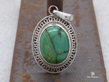 PA327 Pendentif Tibétain Argent Massif Turquoise