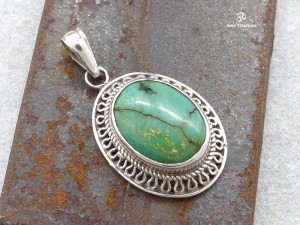 PA327 Pendentif Tibétain Argent Massif Turquoise