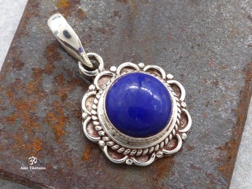 PA329 Pendentif Tibétain Argent Massif Lapis Lazuli