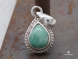 PA330 Pendentif Tibétain Argent Massif Turquoise