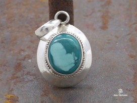 PA332 Pendentif Tibétain Argent Massif Turquoise