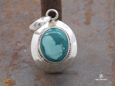 PA332 Pendentif Tibétain Argent Massif Turquoise