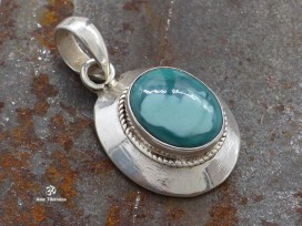 PA332 Pendentif Tibétain Argent Massif Turquoise