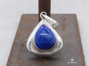PA335 Pendentif Tibétain Argent Massif Lapis Lazuli