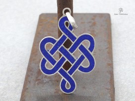 PA49 Pendentif Argent Massif Nœud Sans Fin Signes Auspicieux Lapis Lazuli