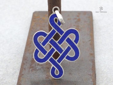 PA49 Pendentif Argent Massif Nœud Sans Fin Signes Auspicieux Lapis Lazuli