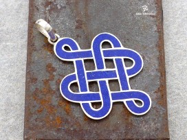 PA49 Pendentif Argent Massif Nœud Sans Fin Signes Auspicieux Lapis Lazuli