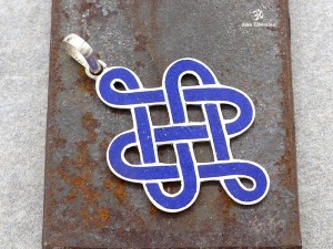 PA49 Pendentif Argent Massif Nœud Sans Fin Signes Auspicieux Lapis Lazuli