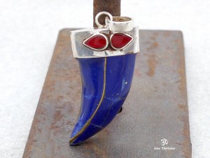 PA180 Pendentif Tibétain Argent Massif Lapis Lazuli