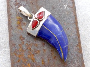 PA180 Pendentif Tibétain Argent Massif Lapis Lazuli