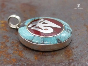 PA193 Pendentif Argent Massif Om Tibétain