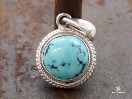 PA218 Pendentif Tibétain Argent Massif Turquoise