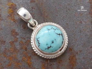 PA218 Pendentif Tibétain Argent Massif Turquoise