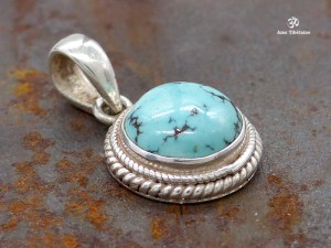 PA218 Pendentif Tibétain Argent Massif Turquoise