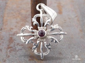 PA279 Pendentif Argent Massif Dorje Vajra Grenat