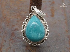 PA310 Pendentif Tibétain Argent Massif Turquoise