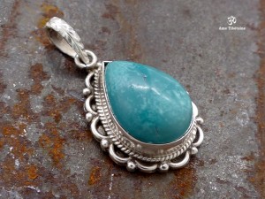 PA310 Pendentif Tibétain Argent Massif Turquoise