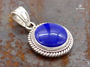 PA174 Pendentif Tibétain Argent Massif Lapis Lazuli