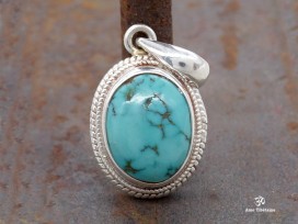 PA217 Pendentif Tibétain Argent Massif Turquoise