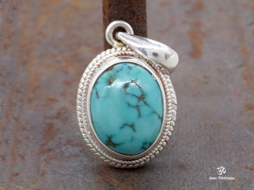PA217 Pendentif Tibétain Argent Massif Turquoise