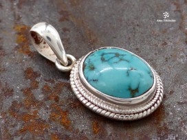PA217 Pendentif Tibétain Argent Massif Turquoise