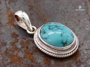 PA217 Pendentif Tibétain Argent Massif Turquoise