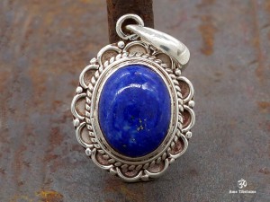 PA247 Pendentif Tibétain Argent Massif Lapis Lazuli