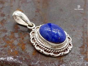 PA247 Pendentif Tibétain Argent Massif Lapis Lazuli