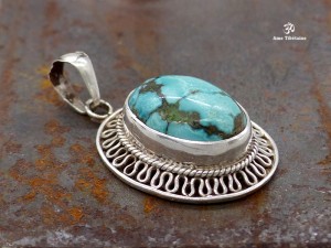 PA273 Pendentif Tibétain Argent Massif Turquoise