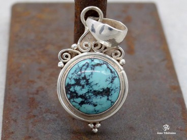 PA290 Pendentif Tibétain Argent Massif Turquoise