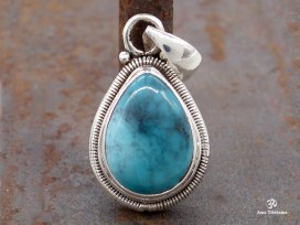 PA175 Pendentif Tibétain Argent Massif Turquoise