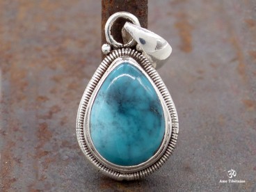 PA175 Pendentif Tibétain Argent Massif Turquoise