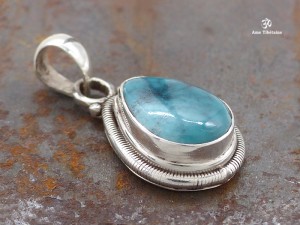 PA175 Pendentif Tibétain Argent Massif Turquoise
