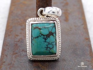 PA234 Pendentif Tibétain Argent Massif Turquoise