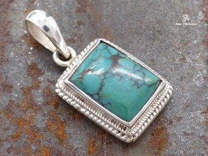 PA234 Pendentif Tibétain Argent Massif Turquoise